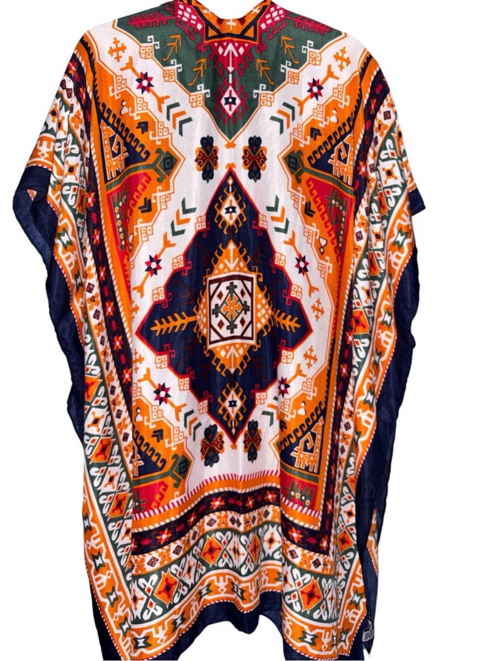 Jessica McClintock Orange, Navy & Green Geometric Kimono w/Tassles, NWT - Picture 4 of 10